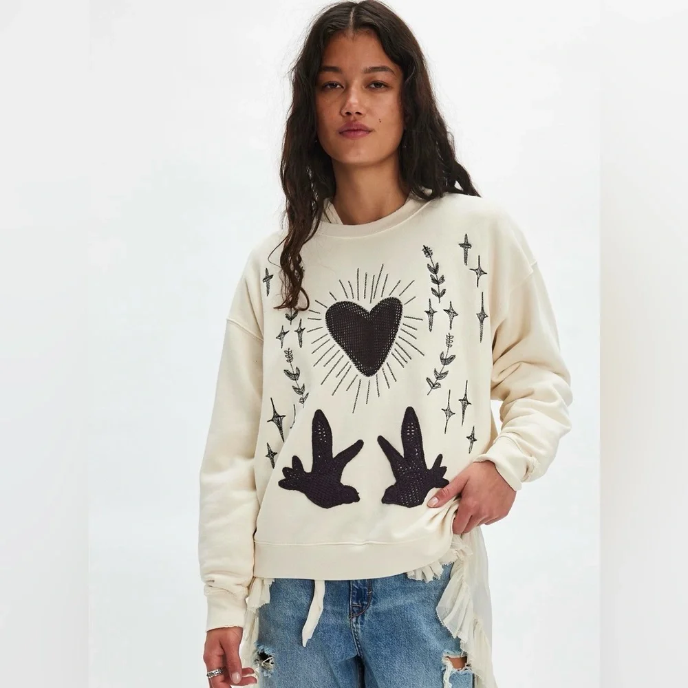 Free People x Tricia Fix My Heart Crewneck - Picture 1 of 8